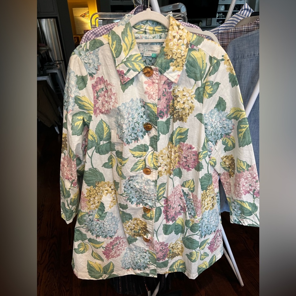 Anthropologie Maeve coat, hydrangea floral print 1x